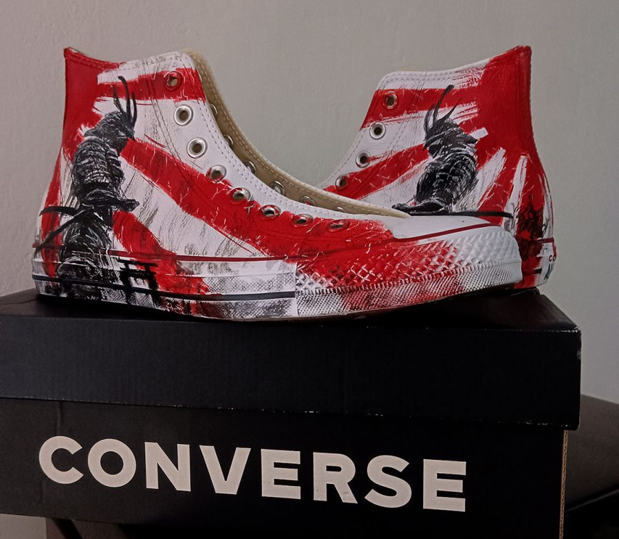 Converse All Star trainers hand-painted leather "Samurai" side view right shoe design