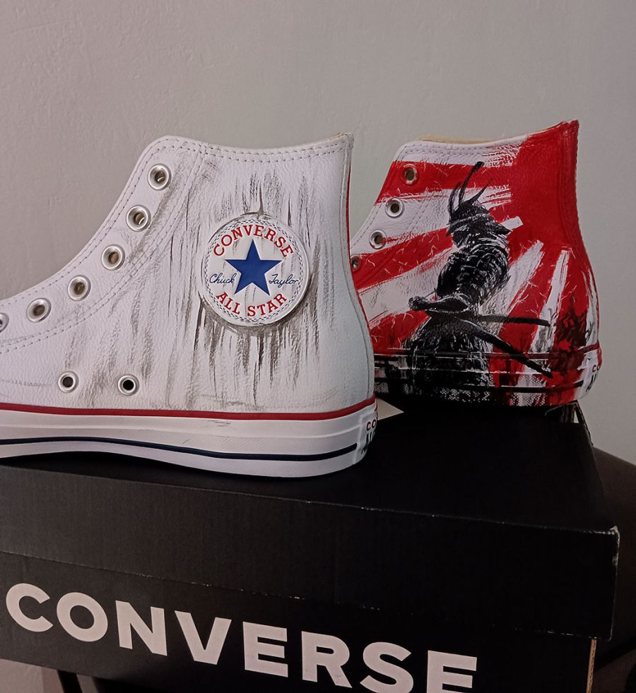 Sneakers Converse All Star in pelle dipinte a mano 