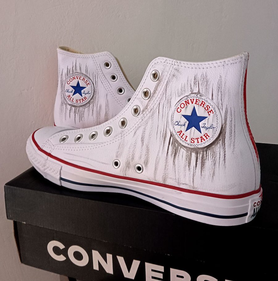 Sneakers Converse All Star in pelle dipinte a mano 