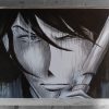 Goemon Ishikawa fanart quadro dipinto a mano su tela vista frontale disegno in bianco e nero goemon con spada vista frontale