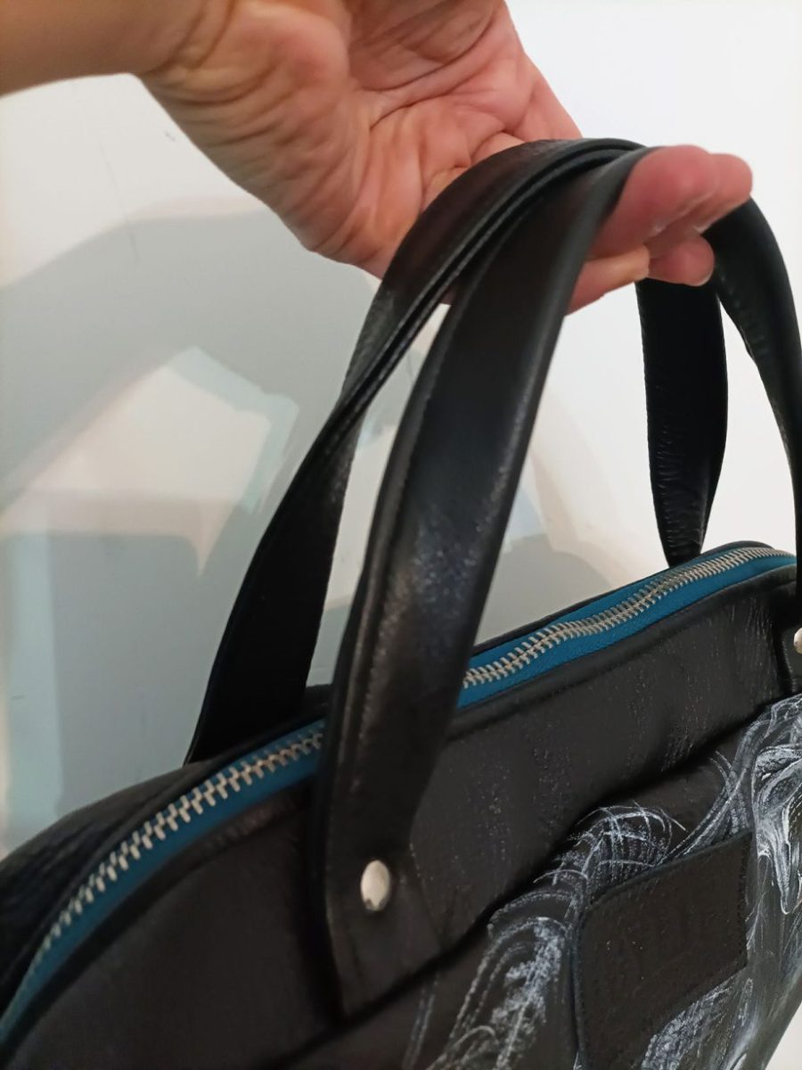 Hand-Painted Recycled Black Leather Backpack 