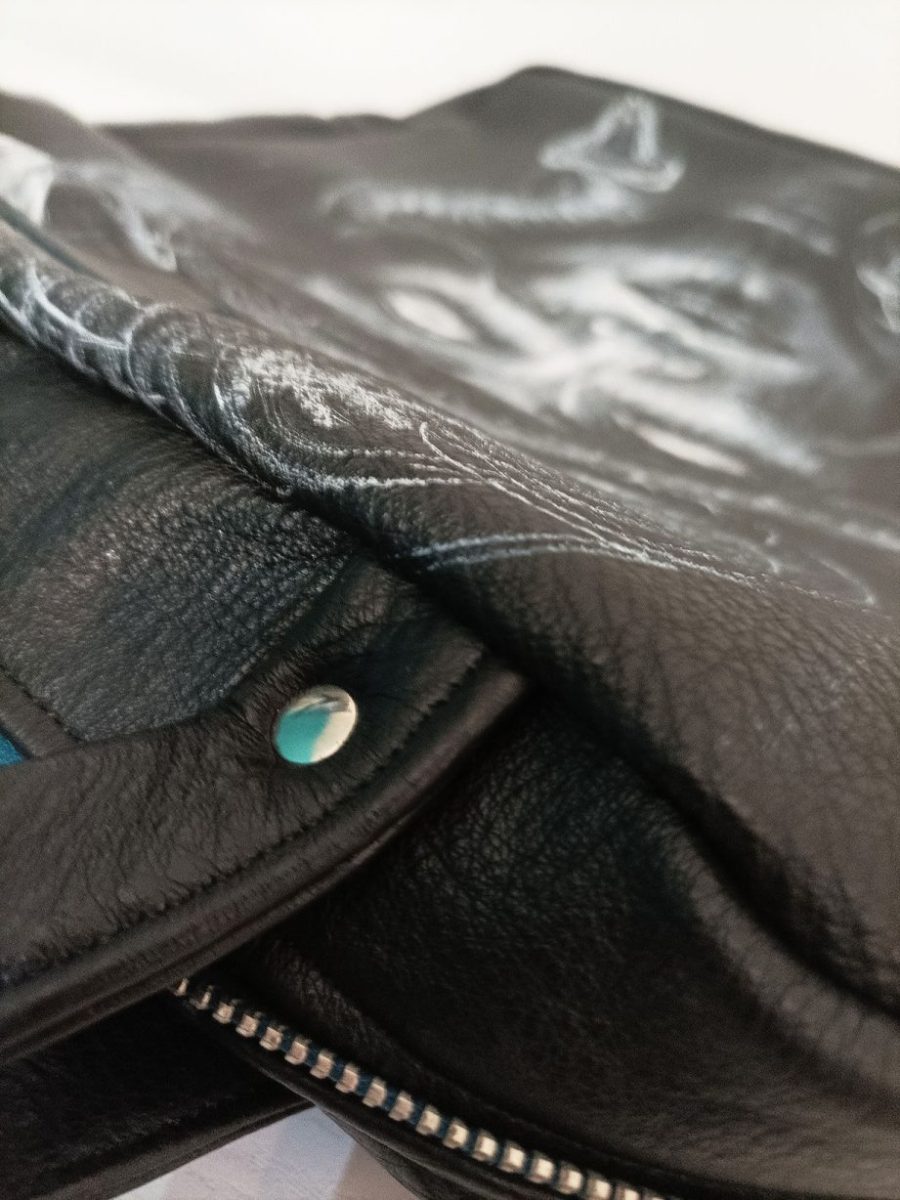 Hand-Painted Recycled Black Leather Backpack 