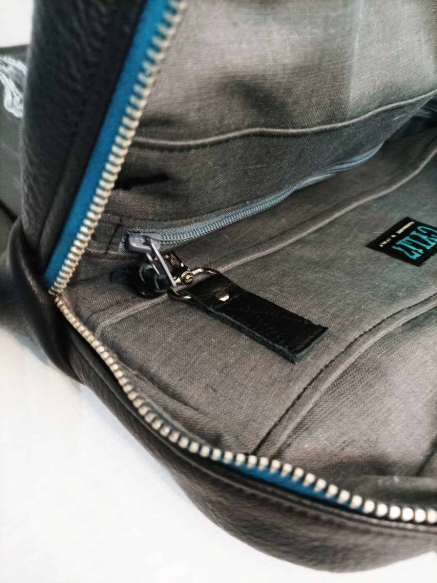 Hand-Painted Recycled Black Leather Backpack 