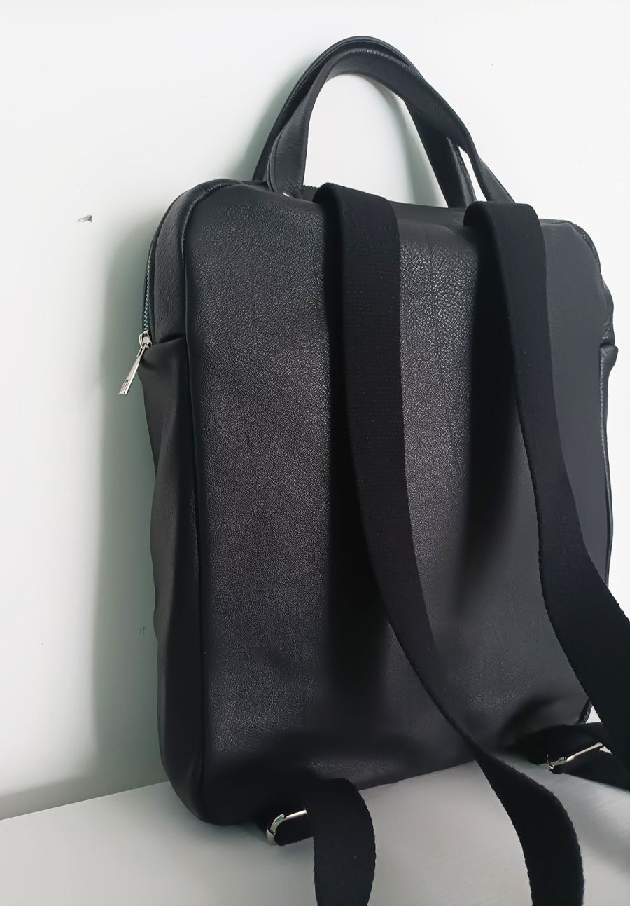 Hand-Painted Recycled Black Leather Backpack 