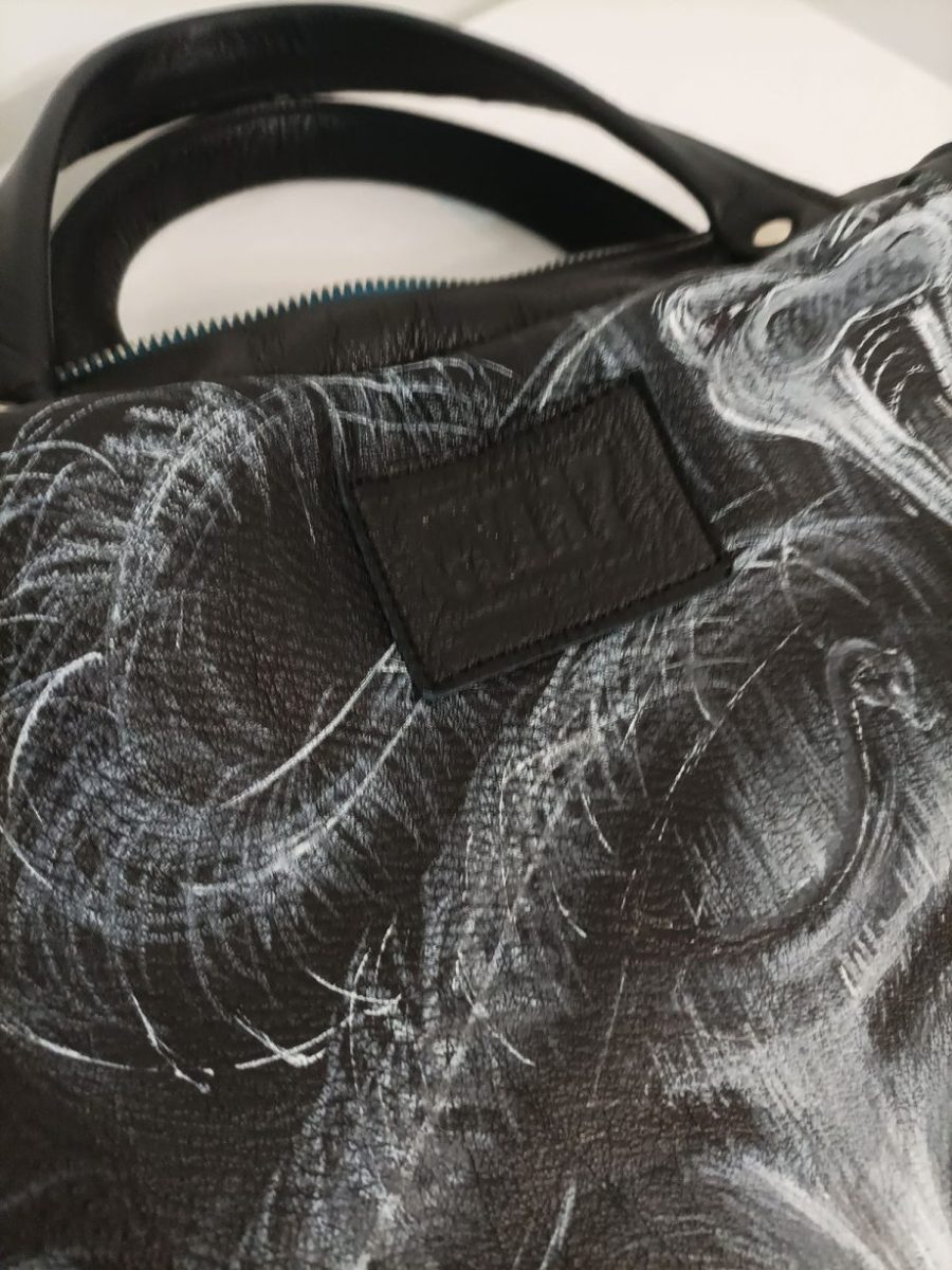 Hand-Painted Recycled Black Leather Backpack 