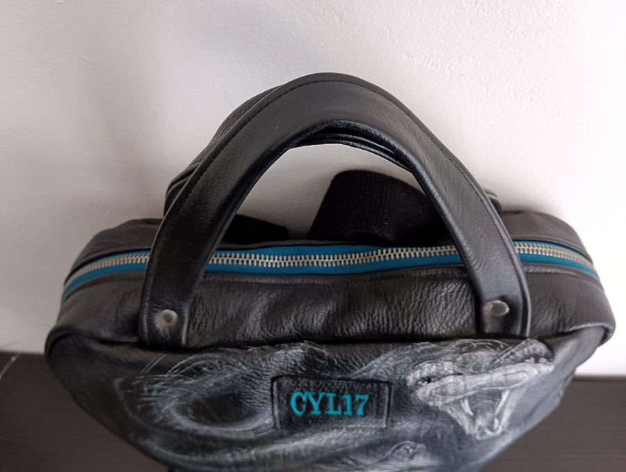 Hand-Painted Recycled Black Leather Backpack 