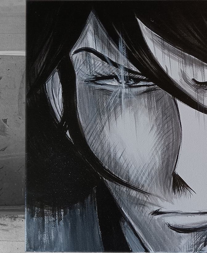 Goemon Ishikawa fanart hand-painted painting on canvas frontal view black and white drawing goemon with sword frontal view