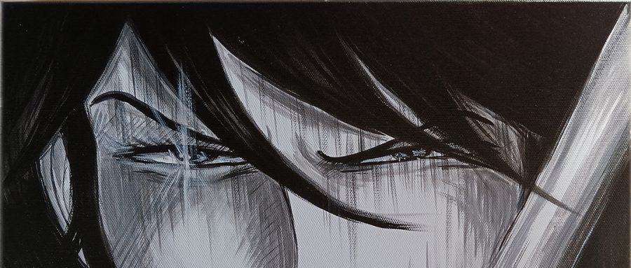 Goemon Ishikawa fanart hand-painted painting on canvas frontal view black and white drawing goemon with sword frontal view