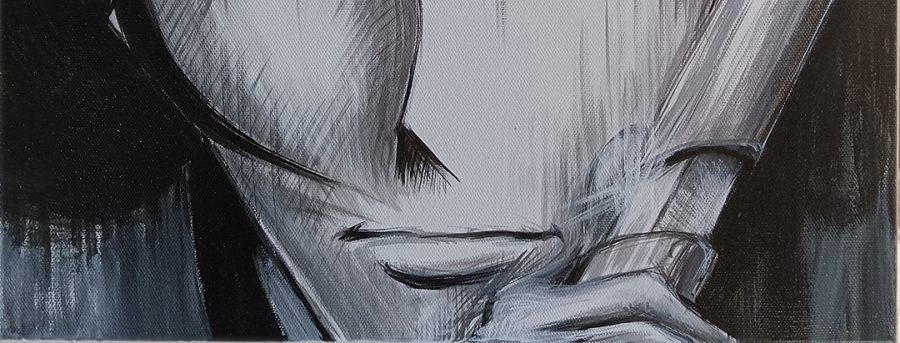 Goemon Ishikawa fanart hand-painted painting on canvas frontal view black and white drawing goemon with sword frontal view