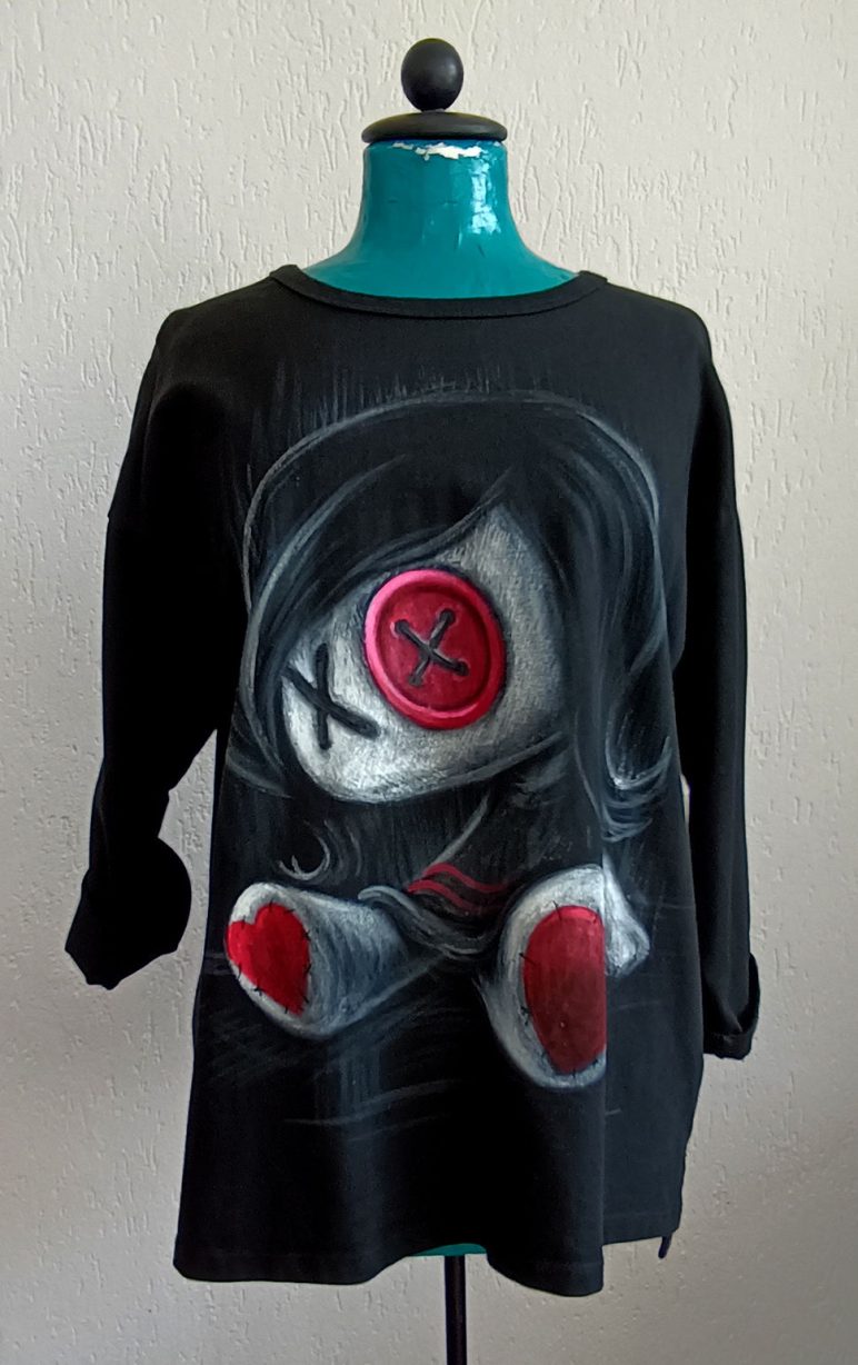 Felpa nera donna dipinta a mano Button eye Doll - Image 3