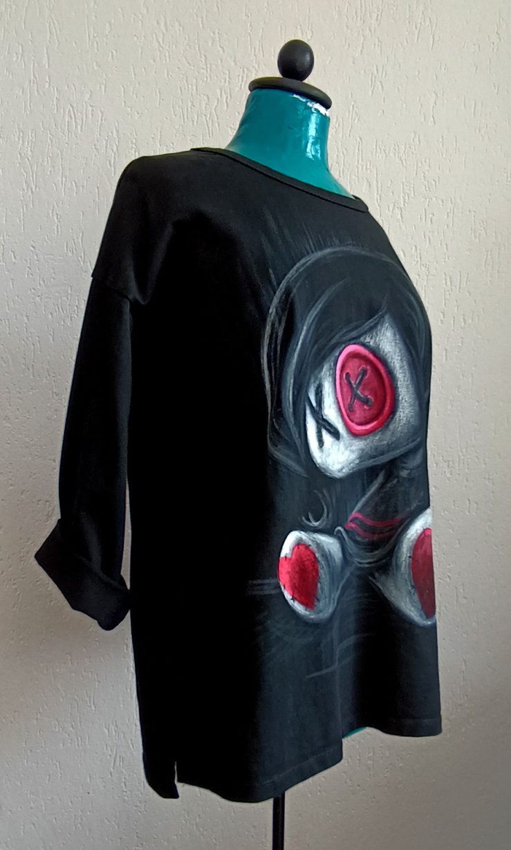 Felpa nera donna dipinta a mano Button eye Doll - Image 4