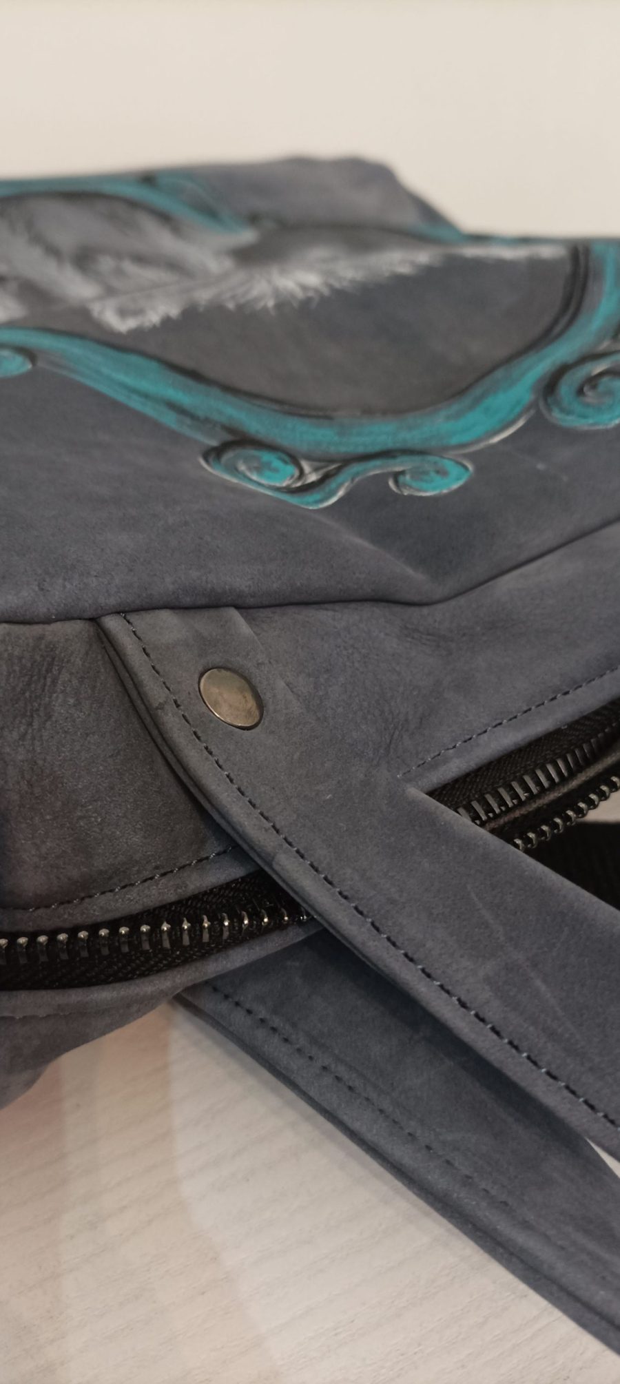 Hand-painted recycled leather backpack 