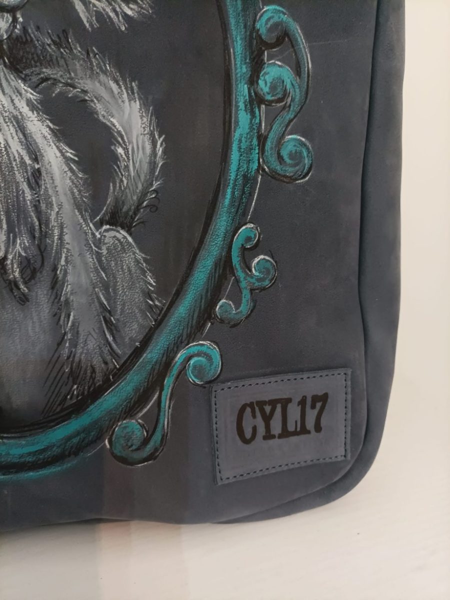 Hand-painted recycled leather backpack 