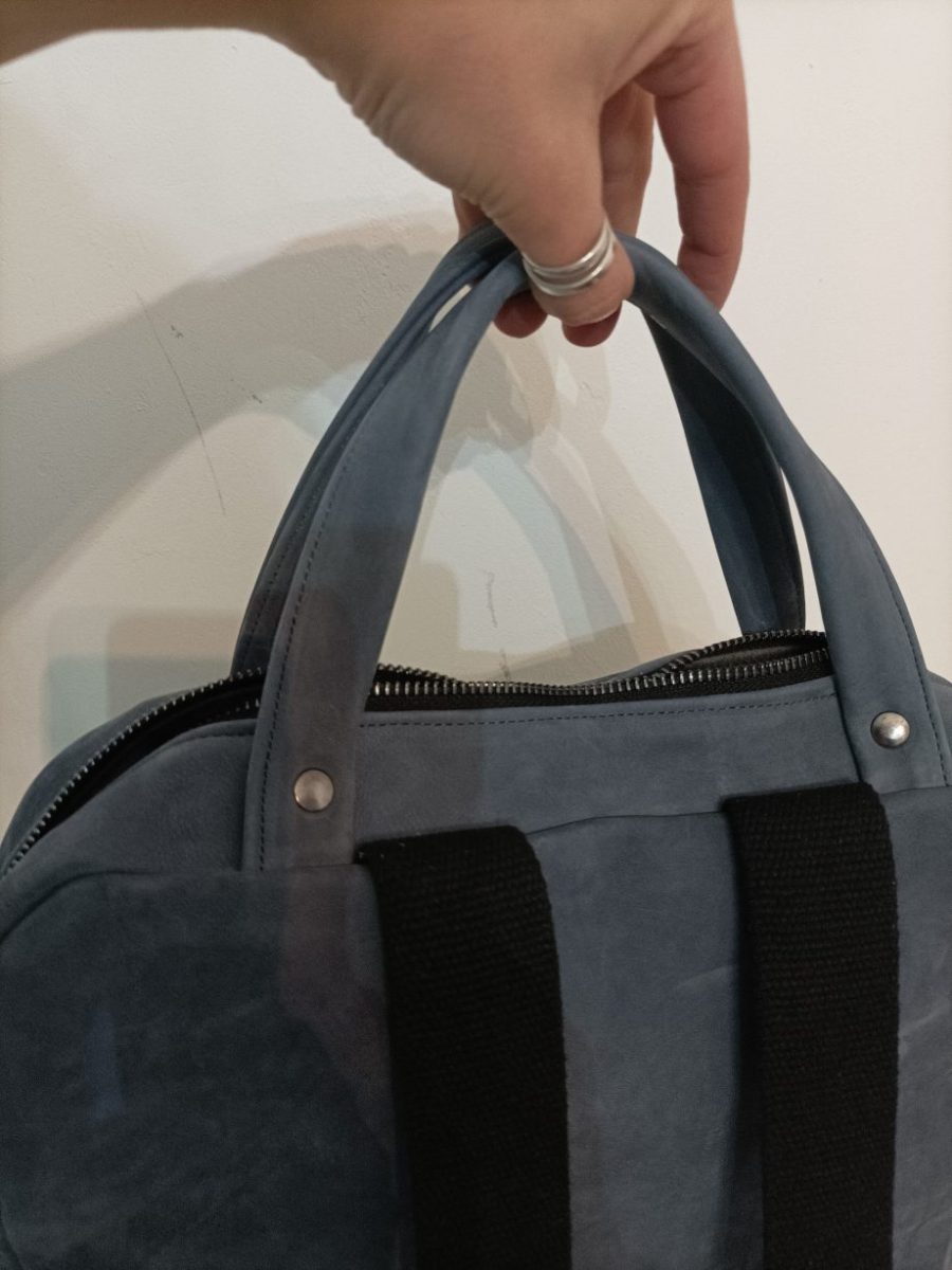 Hand-painted recycled leather backpack 