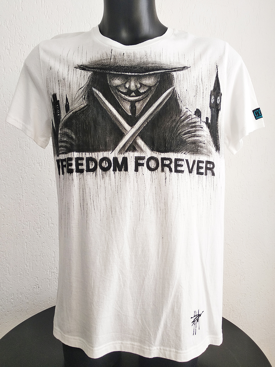 T-shirt dipinta a mano Anonymous V per Vendetta Freedom Forever