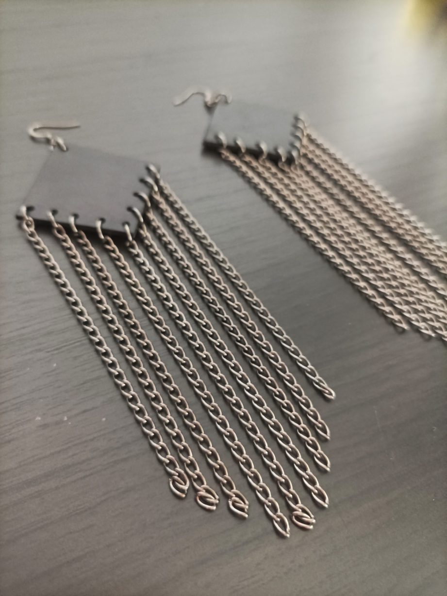 Black leather "Black Square" pendant earrings"