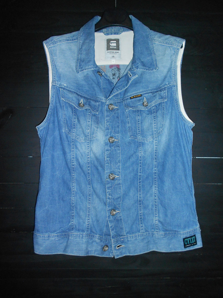 Gilet in jeans vintage G-Star dipinto a mano "Surfer" - immagine 8