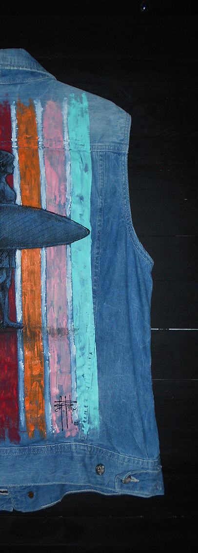 Gilet in jeans vintage G-Star dipinto a mano "Surfer" - immagine 3