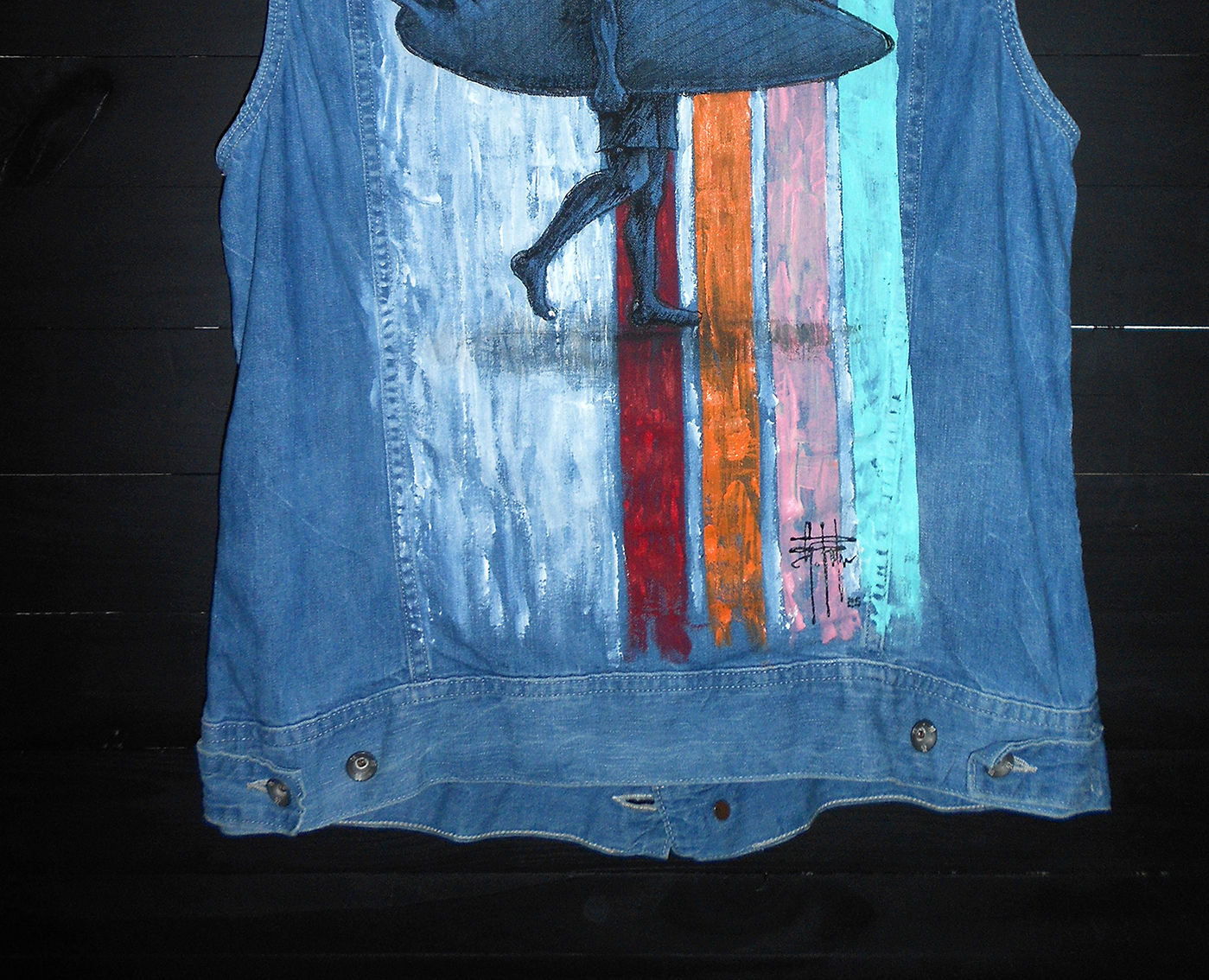 Gilet in jeans vintage G-Star dipinto a mano "Surfer" - immagine 5
