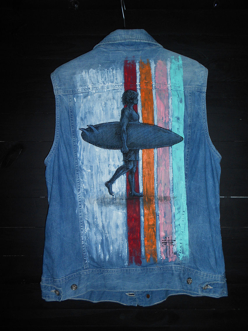 Hand-painted vintage G-Star "Surfer" denim waistcoat"
