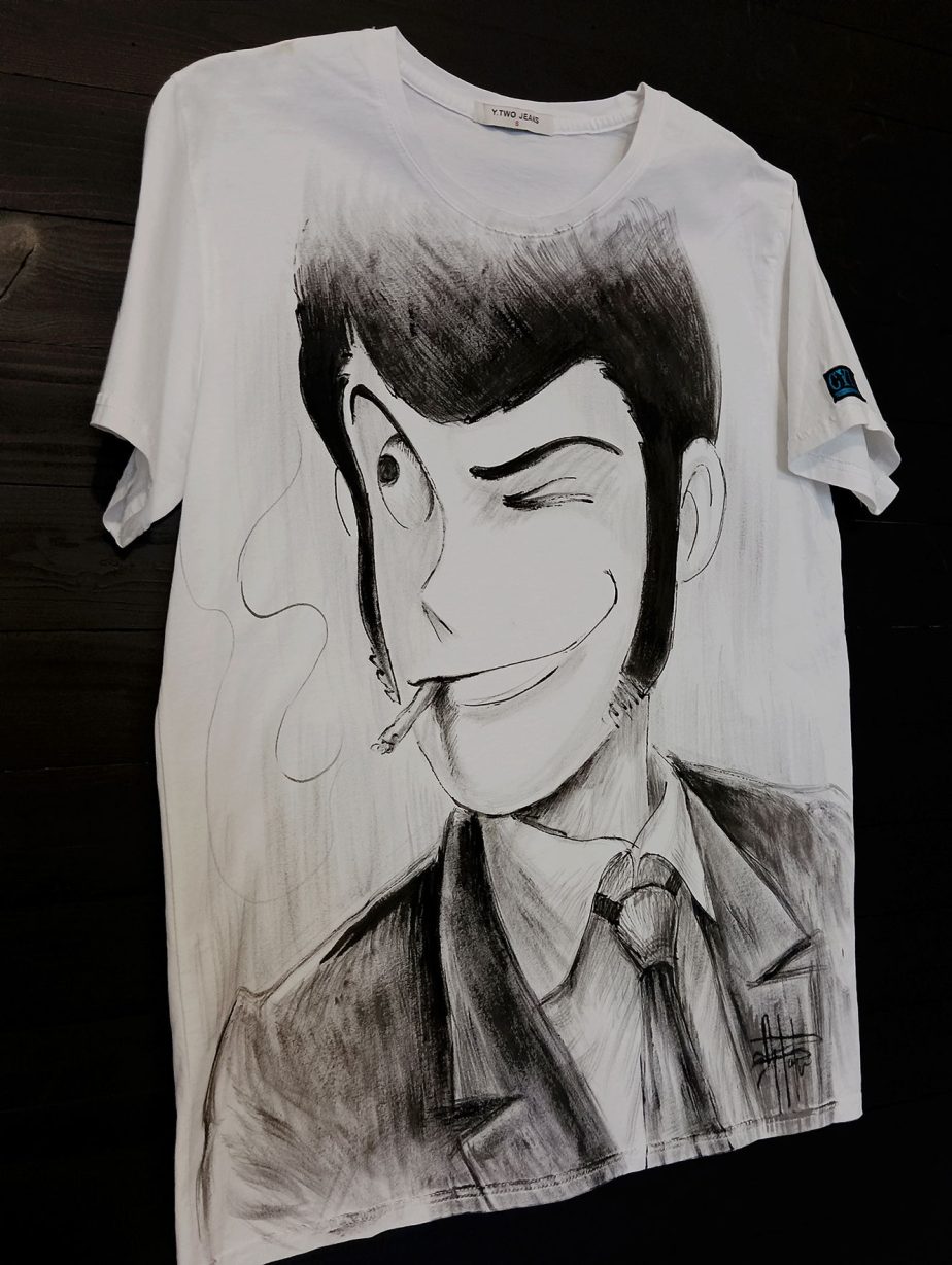 T-shirt dipinta a mano Lupin III - immagine 3