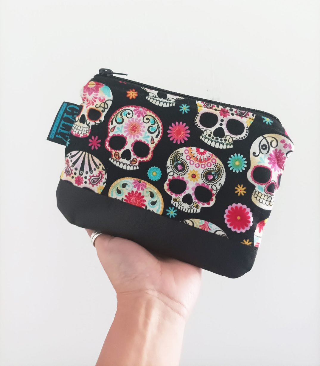 "Sugar skull" bustina necessaire teschi messicani e pelle nera