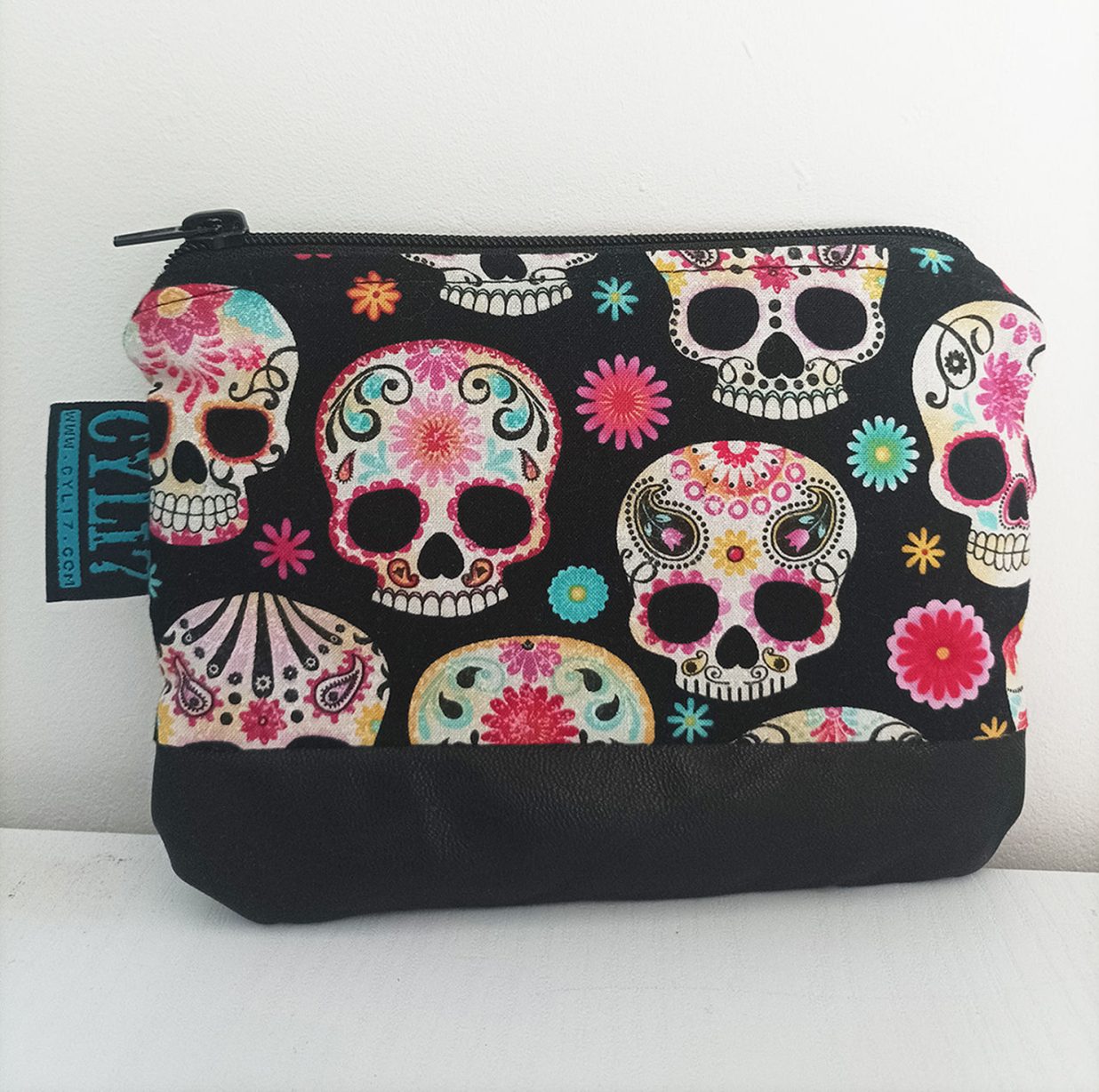 "Sugar skull" bustina necessaire teschi messicani e pelle nera - immagine 3