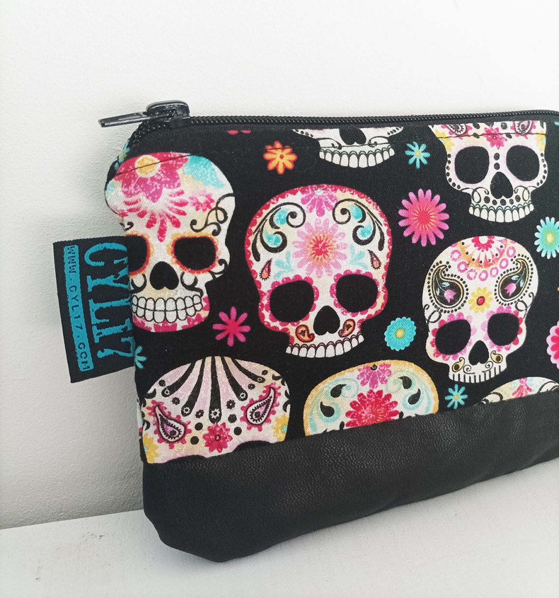 "Sugar skull" bustina necessaire teschi messicani e pelle nera - immagine 4