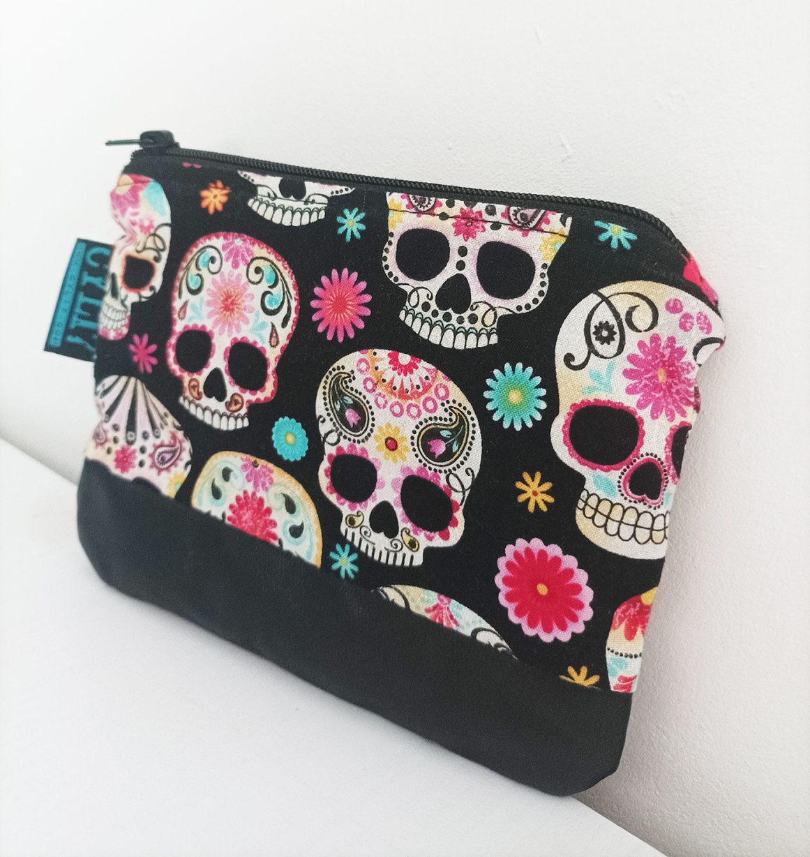 "Sugar skull" bustina necessaire teschi messicani e pelle nera - immagine 5