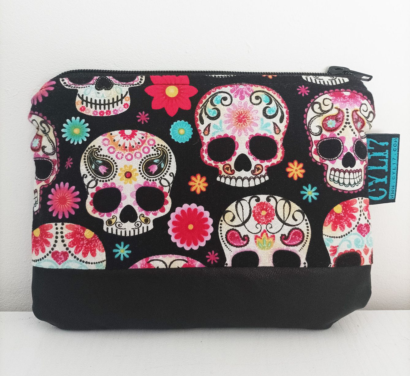 "Sugar skull" bustina necessaire teschi messicani e pelle nera - immagine 6