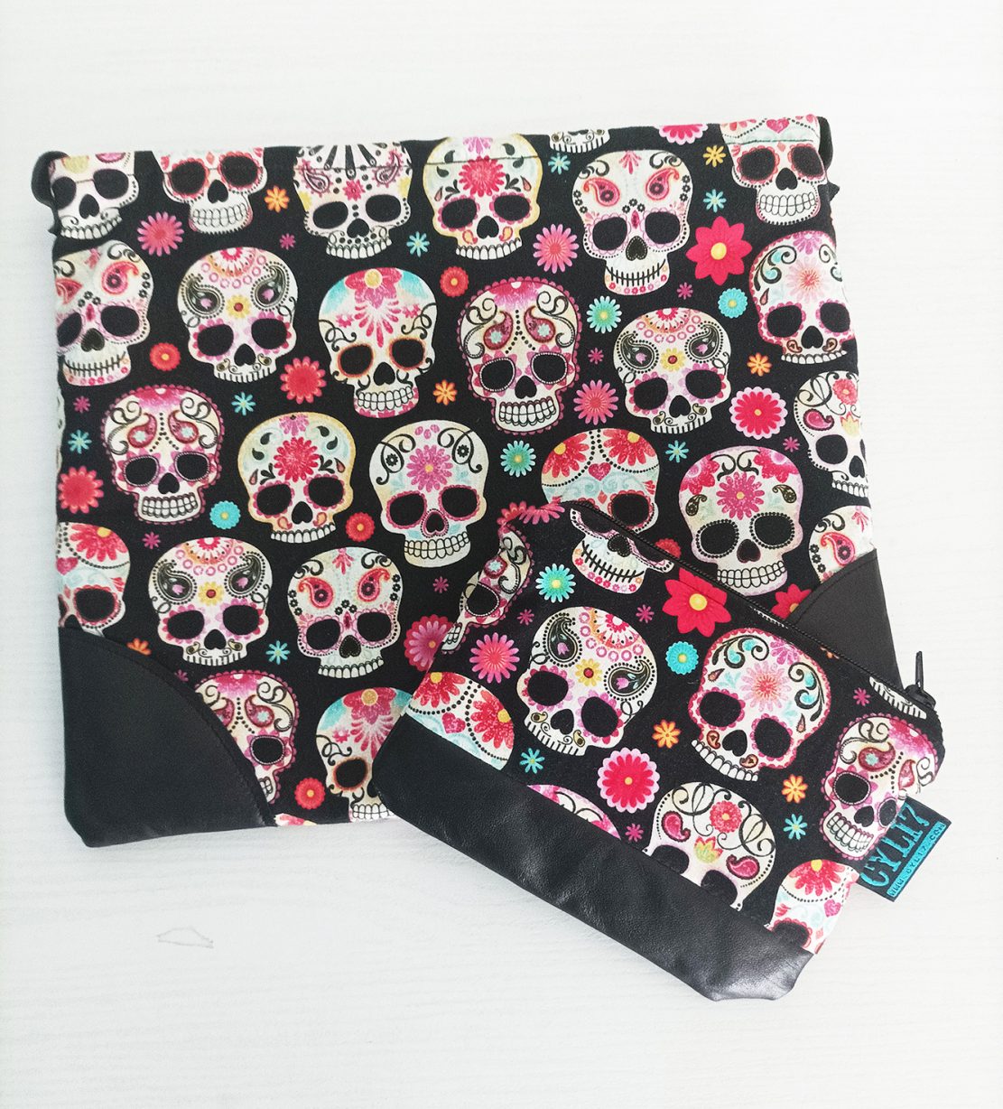 "Sugar skull" bustina necessaire teschi messicani e pelle nera - immagine 7