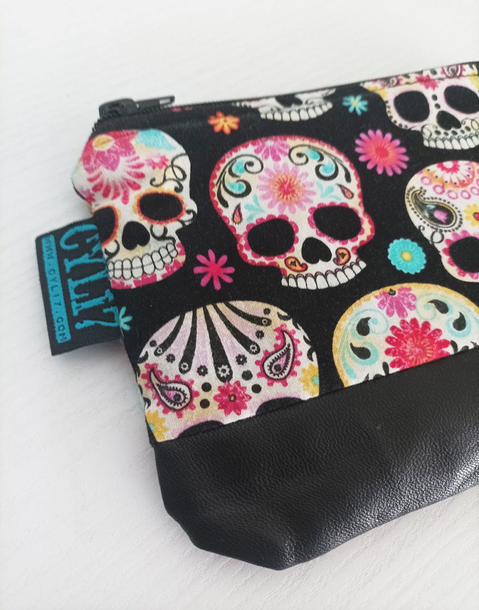 "Sugar skull" bustina necessaire teschi messicani e pelle nera - immagine 9
