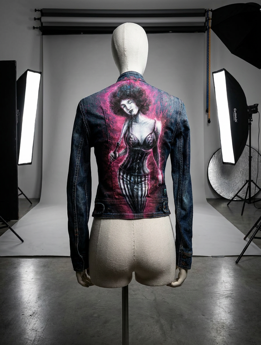 Giacca di Jeans Custom "Bad girl" – Pezzo Unico Dipinto a Mano - immagine 3
