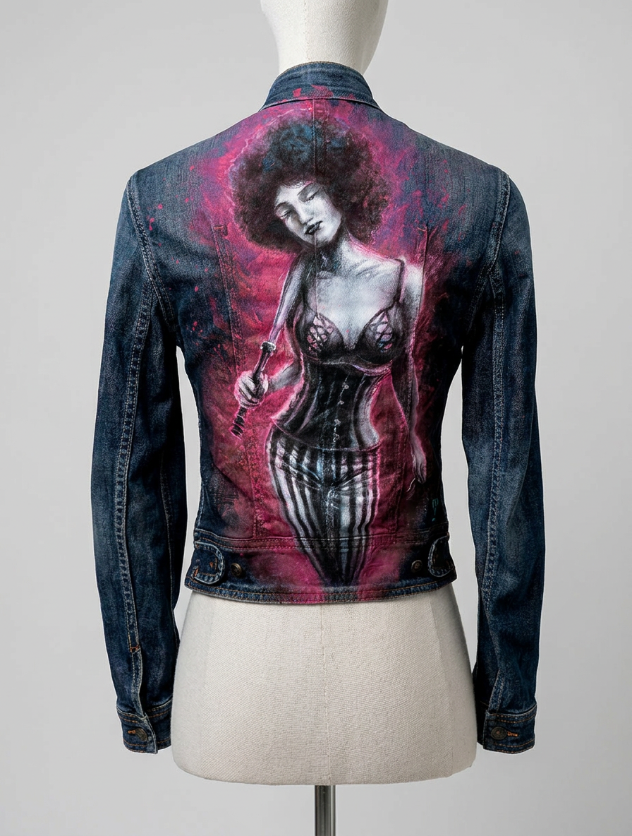 Giacca di Jeans Custom "Bad girl" – Pezzo Unico Dipinto a Mano - immagine 4